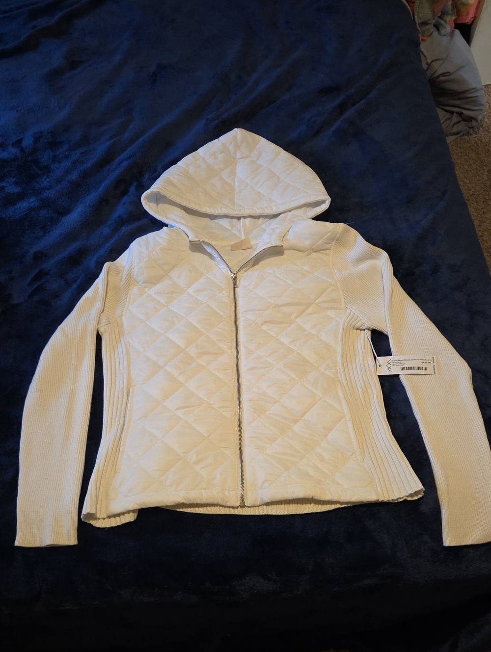 Women's White Quilted Hooded Varsity Jacket